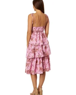 line and dot Bloom Midi Dress Rose Hot