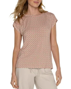 Liverpool Los Angeles Boat Neck Dolman Jersey Knit Top with Shoulder Pleats Multi Geo Online