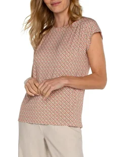 Liverpool Los Angeles Boat Neck Dolman Jersey Knit Top with Shoulder Pleats Multi Geo Online