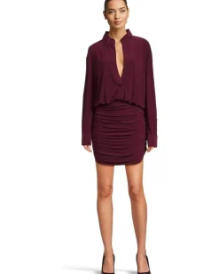 Norma Kamali Boyfriend NK Shirt Shirred Skirt Dress Plum Discount