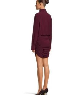 Norma Kamali Boyfriend NK Shirt Shirred Skirt Dress Plum Discount