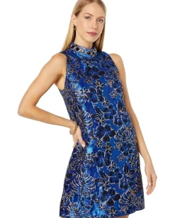 Lilly Pulitzer Brandi Shift Dress Blue Grotto Twilight Floral Brocade Discount