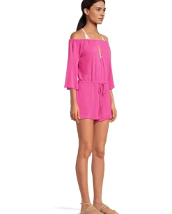 BECCA Breezy Basics Off The Shoulder Romper Cover-Up Azalea Clearance