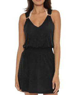 BECCA Breezy Basics Square Buckle Plunge Neck Dress Black Sale
