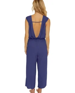 BECCA Breezy Basics Wrap Front Jumpsuit Cover-Up Deep Water Clearance