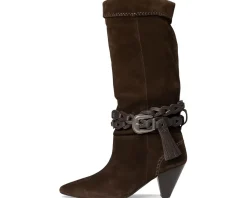 Free People Bridget Belt Slouch Boots Chocolate Suede/Leather Clearance