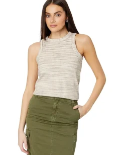 Madewell Brightside Rib Cutaway Crop Tank in Marled Space-Dye Botanical Peach Best