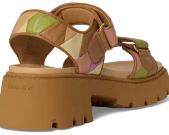 COACH Brynn Platform Quilted Patchwork Leather Sandals Honey Brown/Multi Hot