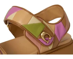 COACH Brynn Platform Quilted Patchwork Leather Sandals Honey Brown/Multi Hot