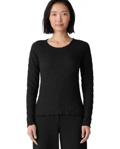Eileen Fisher Bubble Jacquard Round Neck Top Black Best