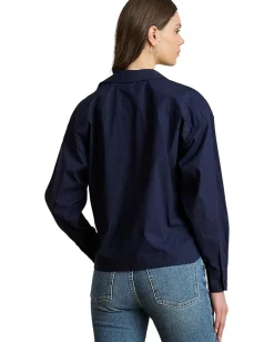 Lauren Ralph Lauren Buckle-Trim Cotton-Blend Shirt Lauren Navy New