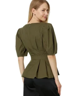 Ted Baker Burdur Stitch Detail Puff Sleeve Top Khaki