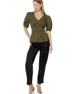 Ted Baker Burdur Stitch Detail Puff Sleeve Top Khaki