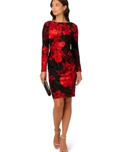 Adrianna Papell Burnout Velvet Sheath Dress Black/Red Sale