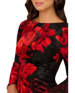 Adrianna Papell Burnout Velvet Sheath Dress Black/Red Sale