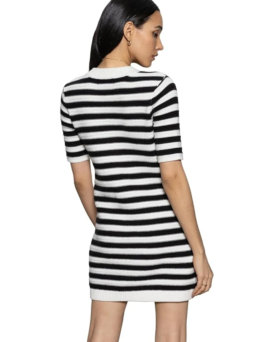 Sanctuary Button Front Knitted Dress Chalk/Black Stripe New