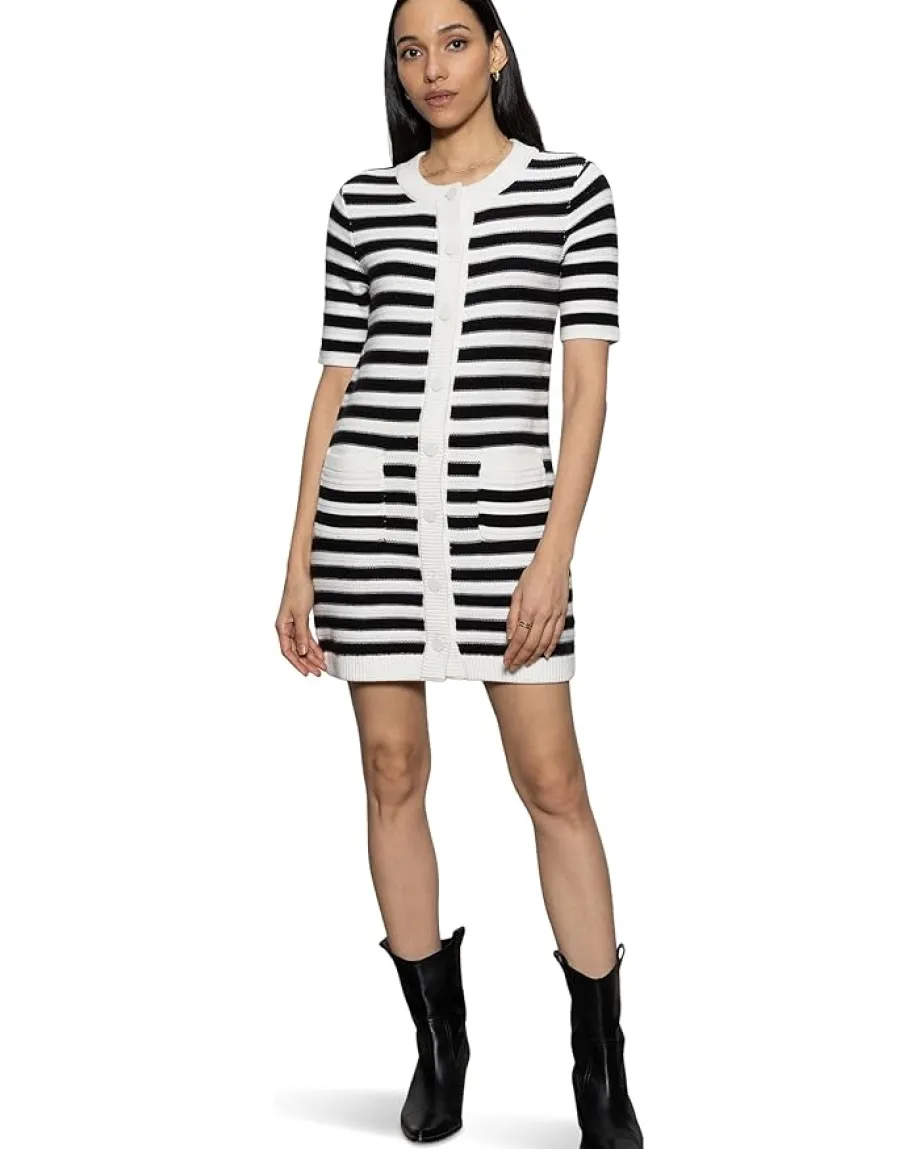 Sanctuary Button Front Knitted Dress Chalk/Black Stripe New