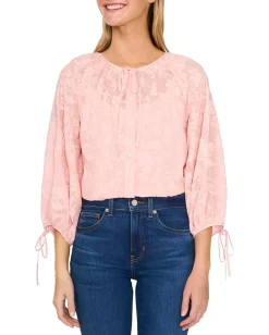 Women CeCe Button Up Top W/ Puff Sleeves & Front Tie