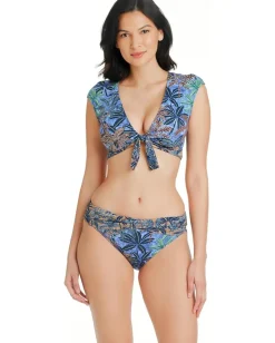 Bleu Rod Beattie By the Sea Tie Front Cap Sleeve Top Navy Multi Best