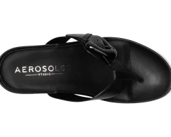 Aerosoles Calvin Black Leather With Black Enamel Heel New