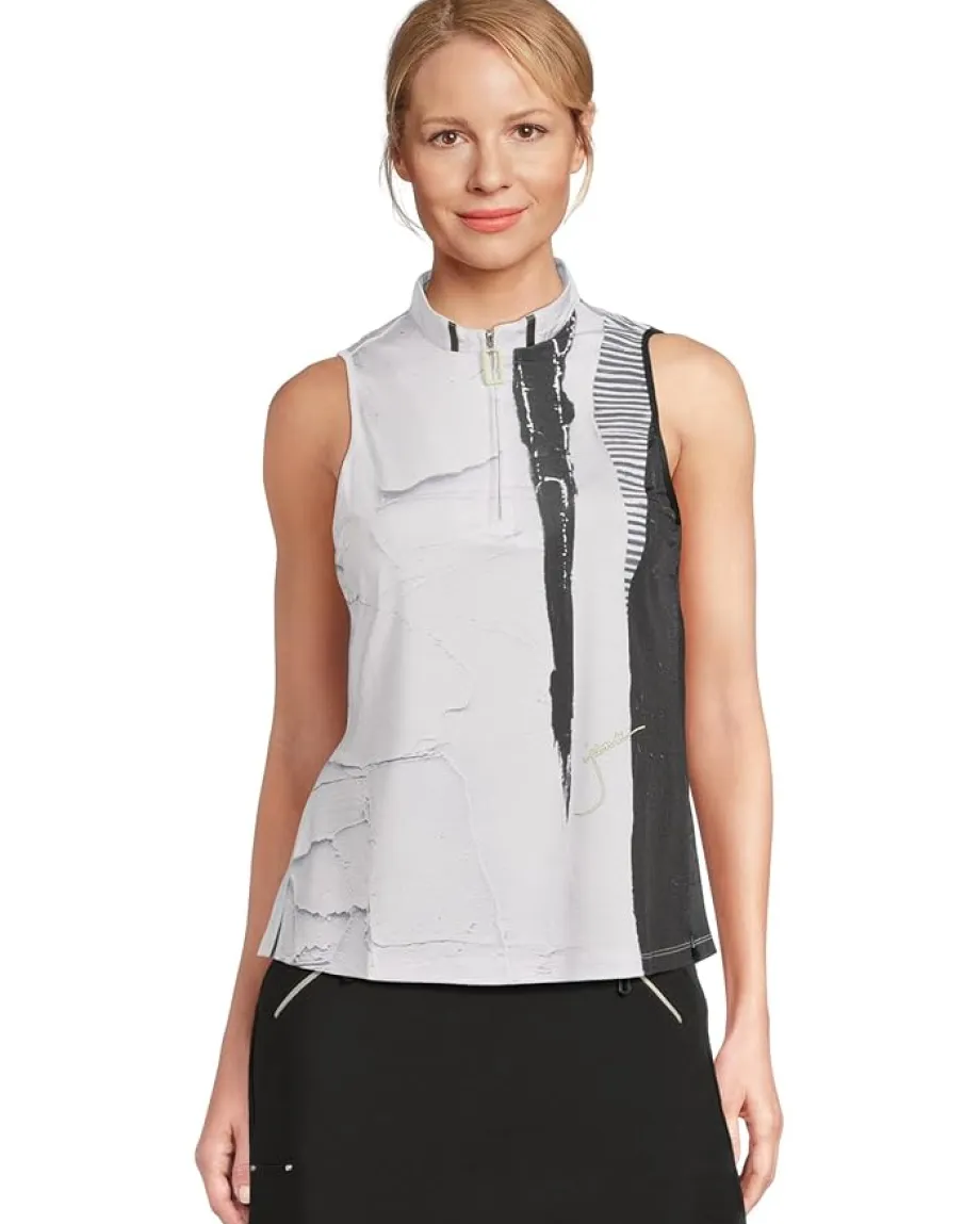 Jamie Sadock Canvas Mache Print Sleeveless Polo Sugar White Hot