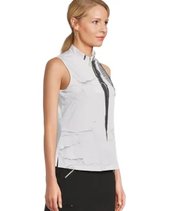 Jamie Sadock Canvas Mache Print Sleeveless Polo Sugar White Hot