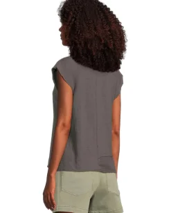 Mod-o-doc Cap Dolman Sleeve Mix Media Top Washed Ebony Online