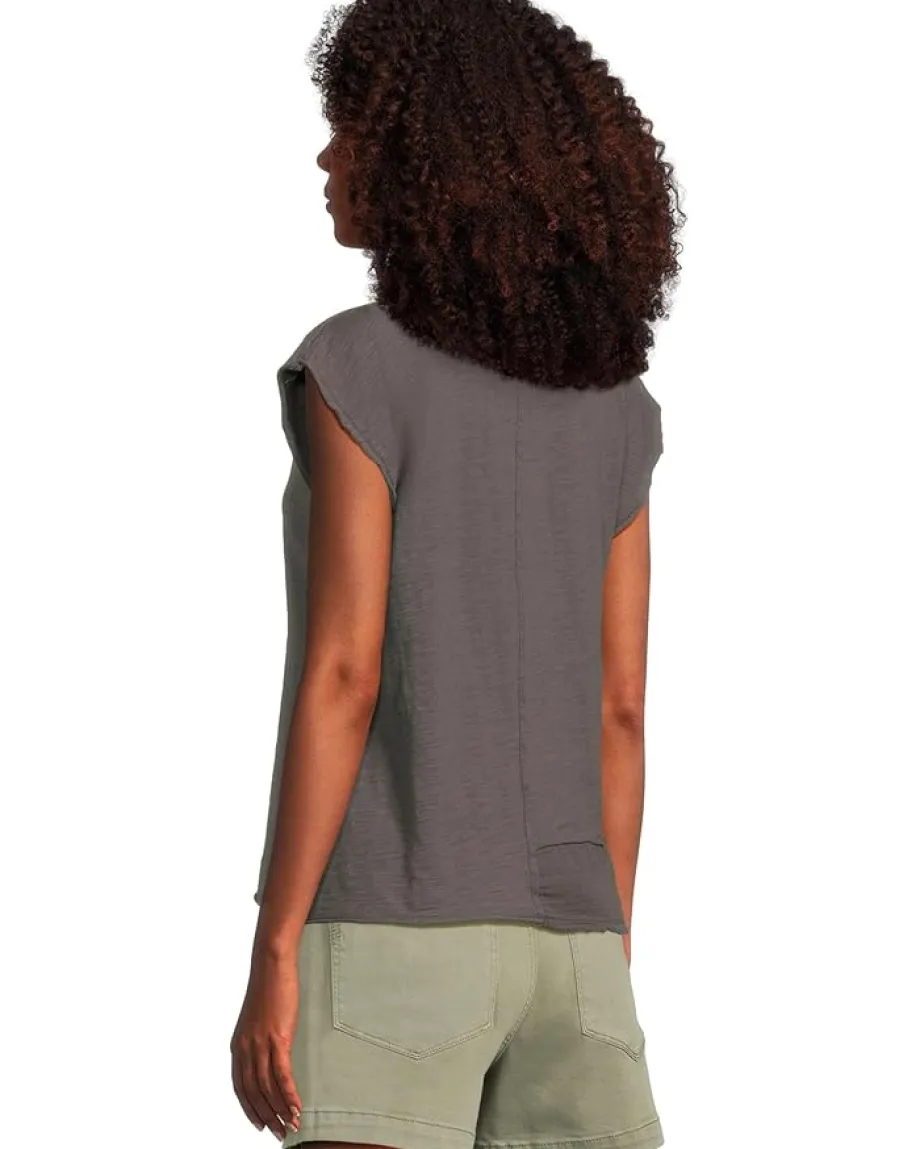 Mod-o-doc Cap Dolman Sleeve Mix Media Top Washed Ebony Online