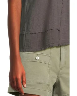 Mod-o-doc Cap Dolman Sleeve Mix Media Top Washed Ebony Online