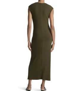 Vince Cap Sleeve Draped Cowl Neck Dress Verde New