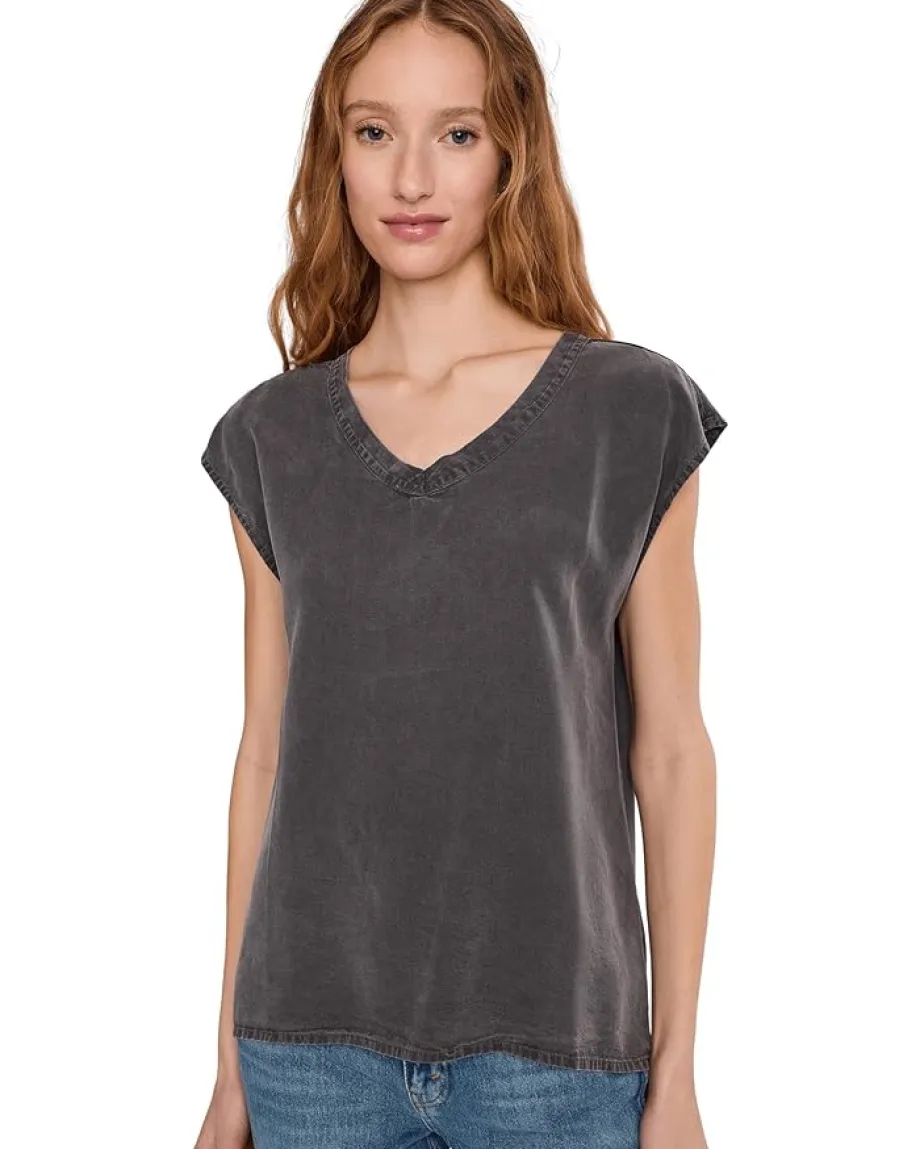 Mod-o-doc Cap Sleeve V-neck Long Tank Washed Ebony Online