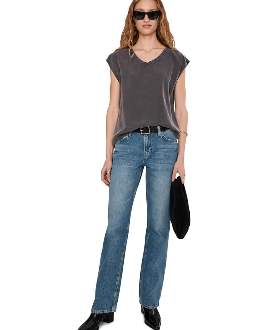 Mod-o-doc Cap Sleeve V-neck Long Tank Washed Ebony Online