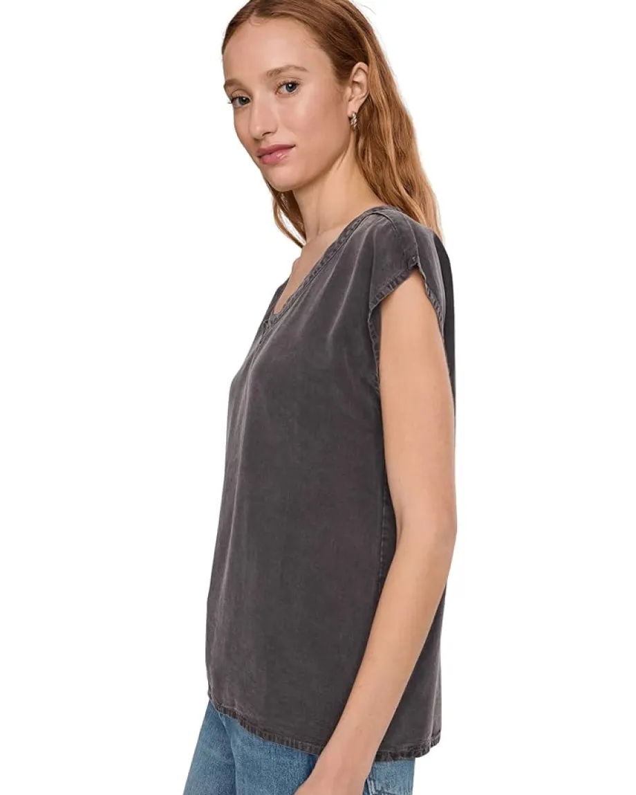 Mod-o-doc Cap Sleeve V-neck Long Tank Washed Ebony Online