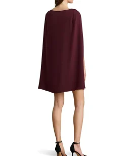 Lauren Ralph Lauren Cape Georgette Cocktail Dress Dark Garnet Discount