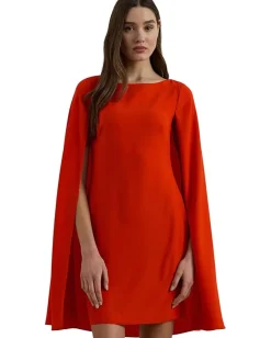 Lauren Ralph Lauren Cape Georgette Cocktail Dress Bright Vermilion