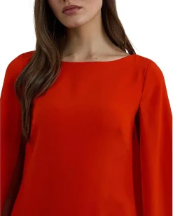 Lauren Ralph Lauren Cape Georgette Cocktail Dress Bright Vermilion