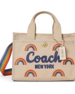 COACH Cargo Tote Bag 26 With Rainbow Dark Natural New