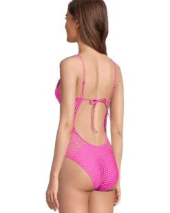 BECCA Castaway Fishnet Texture Plunge One Piece Azalea Hot