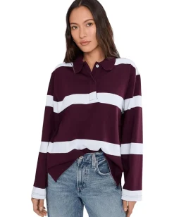 Madewell Casual Cotton Polo Oversized Rugby Stripe Dark Pom Discount