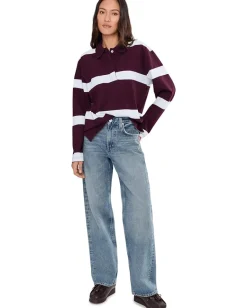 Madewell Casual Cotton Polo Oversized Rugby Stripe Dark Pom Discount