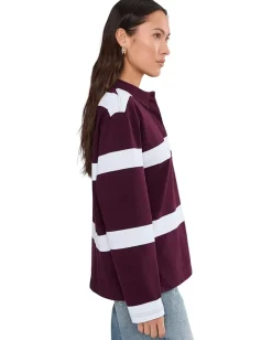 Madewell Casual Cotton Polo Oversized Rugby Stripe Dark Pom Discount
