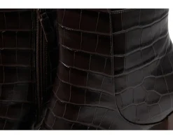 Cole Haan Catlyn Block Heel Bootie Dark Chocolate Croc Print Leather New