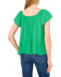 Women CeCe Center Front Tie Round Neckline Flutter Sleeve Top