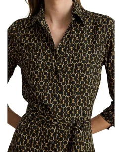 Lauren Ralph Lauren Chain-Print Crepe Shirtdress Black Multi Sale