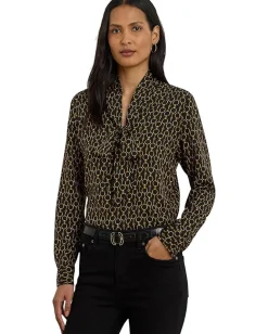 Women Lauren Ralph Lauren Chain-Print Crepe Tie Neck Blouse