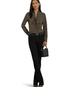 Women Lauren Ralph Lauren Chain-Print Crepe Tie Neck Blouse
