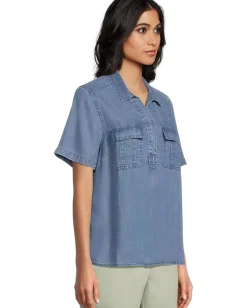 Tommy Bahama Chambray O'lei Utility Popover Medium Indigo Wash Hot