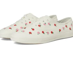 Keds Champion Canvas Lace Up Cream/Red Rose Embroidery