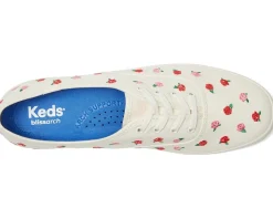 Keds Champion Canvas Lace Up Cream/Red Rose Embroidery