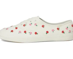 Keds Champion Canvas Lace Up Cream/Red Rose Embroidery